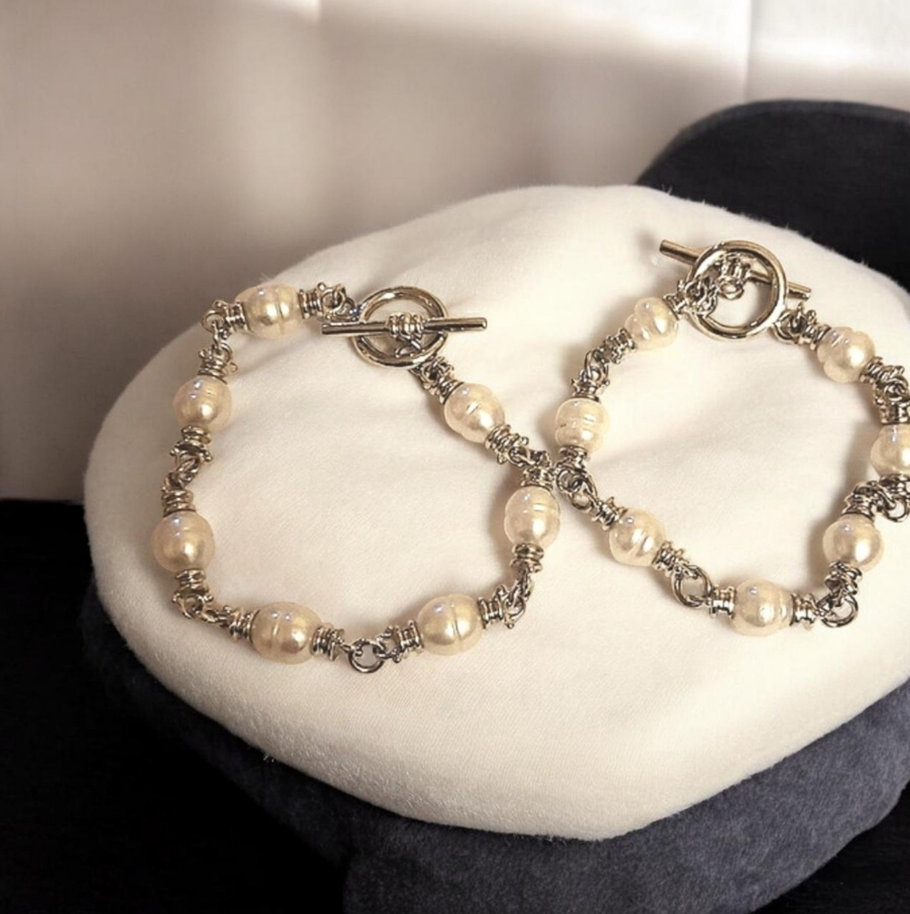 Dual Pearl and Silver Bracelets